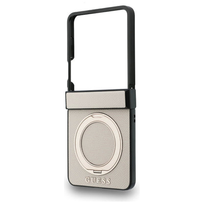 Funda MagSafe para Samsung Galaxy Z Flip8 F776, Guess, Soporte Anillo Logo Clásico Granulado, Beige