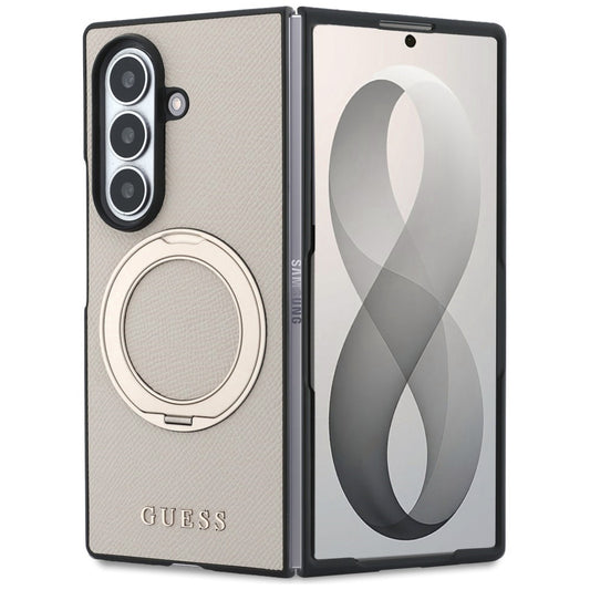 Funda MagSafe para Samsung Galaxy Z Fold8 Ultra F976, Guess, Soporte Anillo Logo Clásico Granulado, Beige