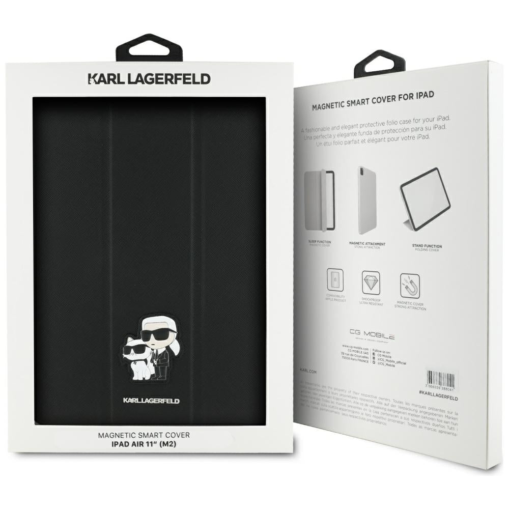 Funda para Apple iPad Air 11 (2025) / Air 11 (2024), Karl Lagerfeld, Saffiano Karl & Choupette, Negra.