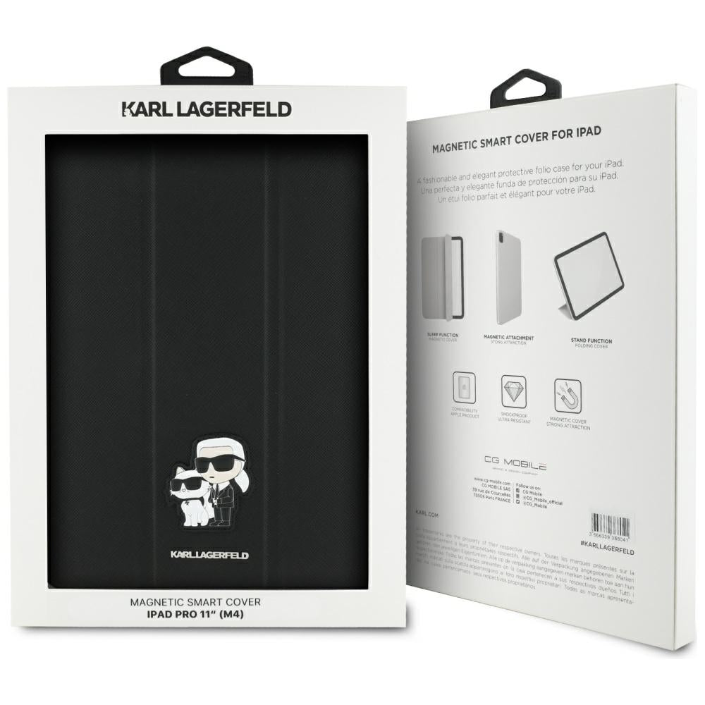Funda para Apple iPad Pro 11 (2024), Karl Lagerfeld, Saffiano Karl & Choupette, Negra.