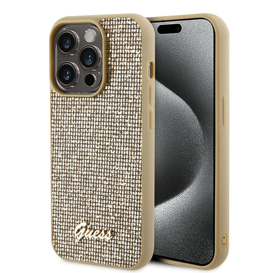Funda para Apple iPhone 15 Pro, Guess, PU Square Mirror Script Logo, Dorada GUHCP15LPMSDGSD