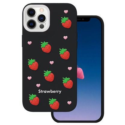 Funda para Apple iPhone 12 / 12 Pro, OEM, Strawberry, Negra