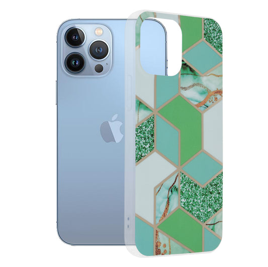 Funda para Apple iPhone 13 Pro Max, Techsuit, Marble, Verde