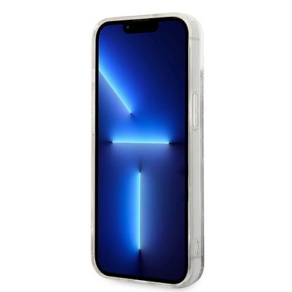 Funda para Apple iPhone 14, Karl Lagerfeld, Liquid Glitter Monogram, Plateada.