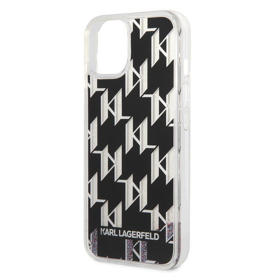 Funda para Apple iPhone 14, Karl Lagerfeld, Liquid Glitter Monogram, Negra.