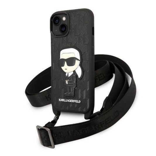 Funda para Apple iPhone 14, Karl Lagerfeld, Monogram Ikonik Karl, Negra