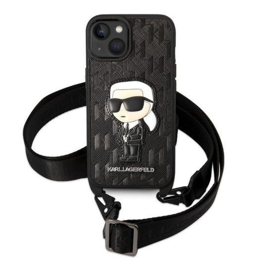 Funda para Apple iPhone 14, Karl Lagerfeld, Monogram Ikonik Karl, Negra