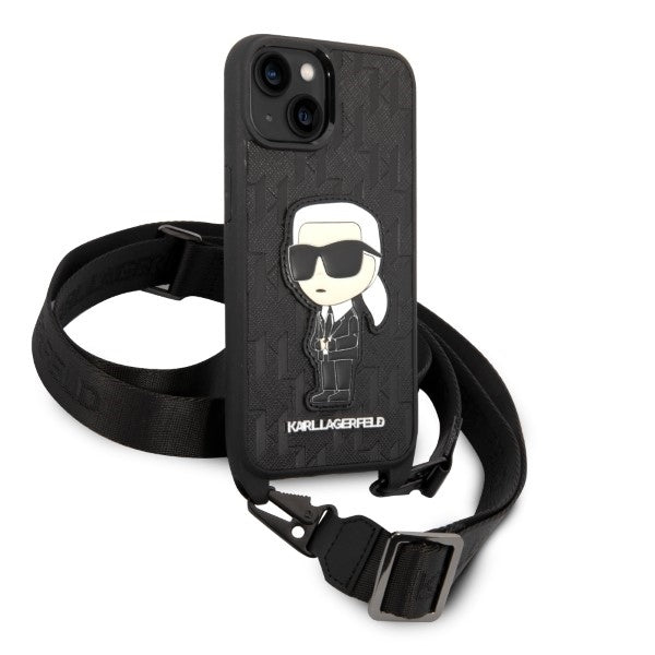 Case for Apple iPhone 14, Karl Lagerfeld, Monogram Ikonik Karl, Black