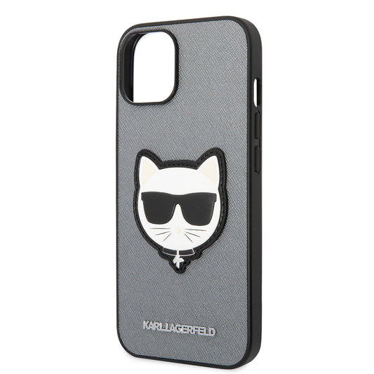 Funda para Apple iPhone 14, Karl Lagerfeld, Saffiano Choupette's Head, Plateada.