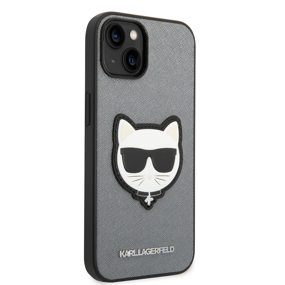 Funda para Apple iPhone 14, Karl Lagerfeld, Saffiano Choupette's Head, Plateada.