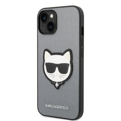 Funda para Apple iPhone 14, Karl Lagerfeld, Saffiano Choupette's Head, Plateada.