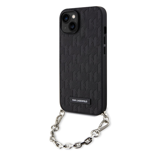 Funda para Apple iPhone 14, Karl Lagerfeld, Saffiano Monogram Chain, Negra