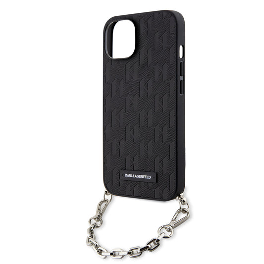 Funda para Apple iPhone 14, Karl Lagerfeld, Saffiano Monogram Chain, Negra