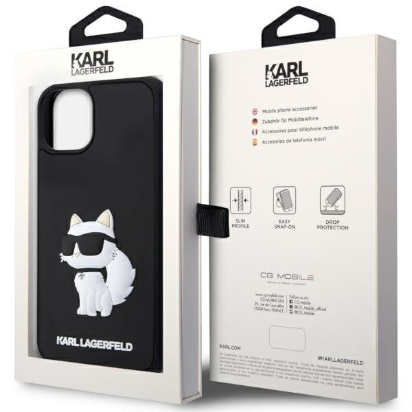 Funda para Apple iPhone 14 Plus, Karl Lagerfeld, 3D Rubber Choupette, Negra
