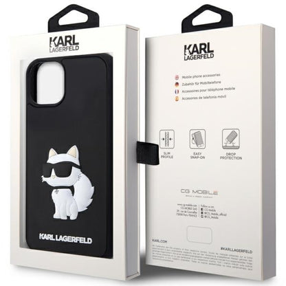 Funda para Apple iPhone 14 Plus, Karl Lagerfeld, 3D Rubber Choupette, Negra