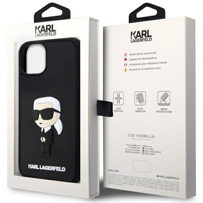 Funda para Apple iPhone 14 Plus, Karl Lagerfeld, 3D Rubber Ikonik Karl, Negra