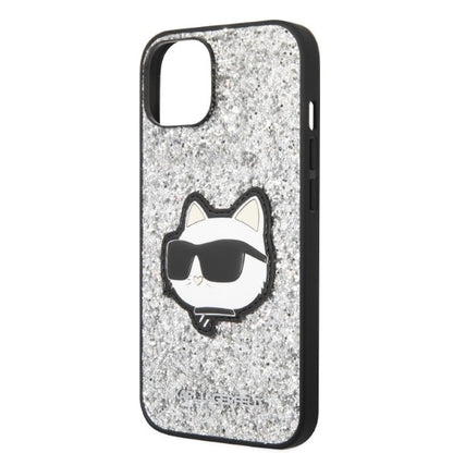 Funda para Apple iPhone 14 Plus, Karl Lagerfeld, Glitter Choupette Patch, Plateada.