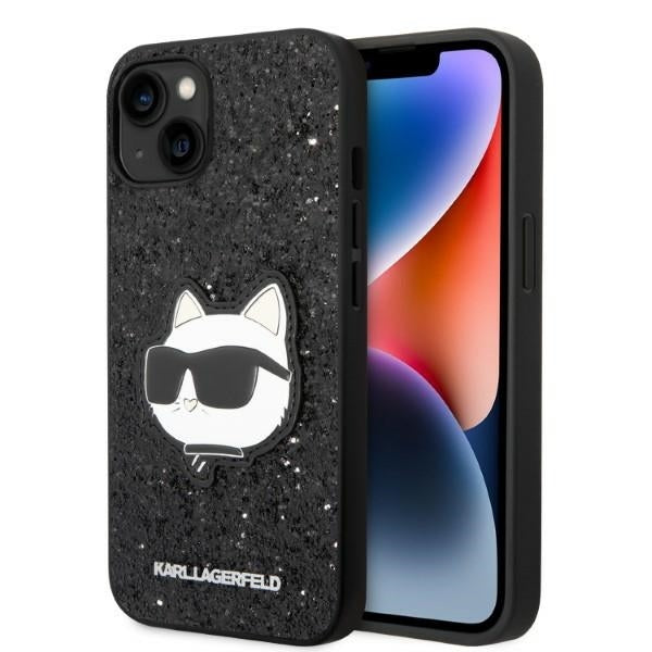 Funda para Apple iPhone 14 Plus, Karl Lagerfeld, Glitter Choupette Patch, Negra