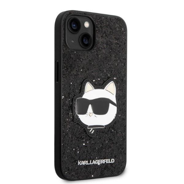 Funda para Apple iPhone 14 Plus, Karl Lagerfeld, Glitter Choupette Patch, Negra