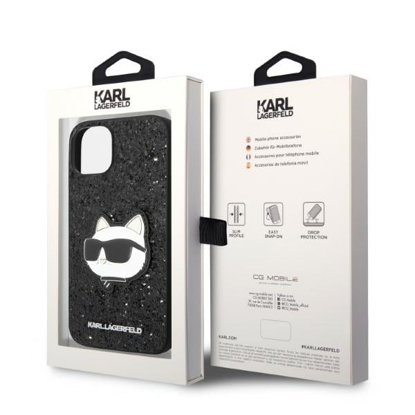 Funda para Apple iPhone 14 Plus, Karl Lagerfeld, Glitter Choupette Patch, Negra