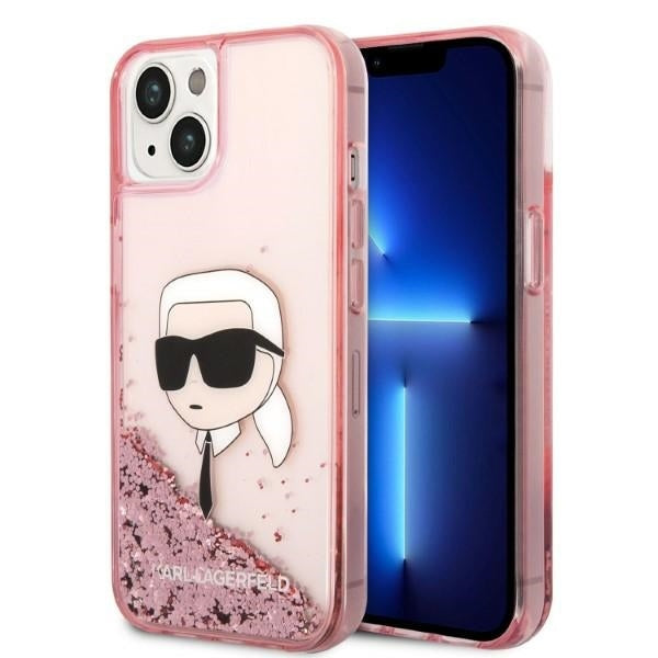 Funda para Apple iPhone 14 Plus, Karl Lagerfeld, Glitter Karl's Head, Rosa