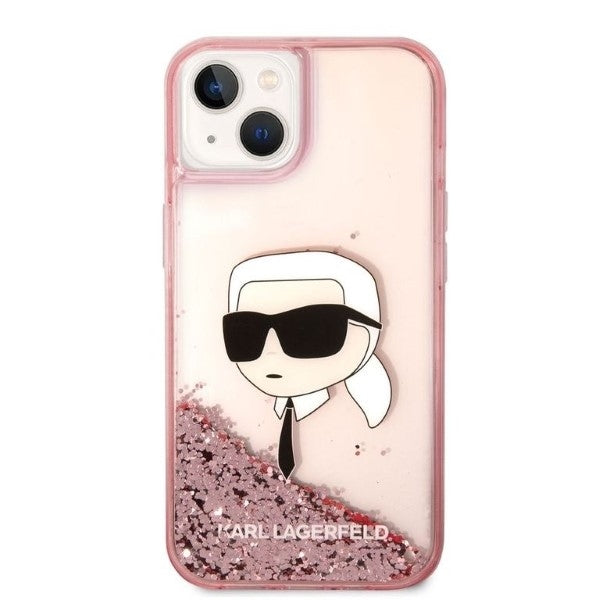 Funda para Apple iPhone 14 Plus, Karl Lagerfeld, Glitter Karl's Head, Rosa