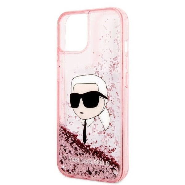 Funda para Apple iPhone 14 Plus, Karl Lagerfeld, Glitter Karl's Head, Rosa