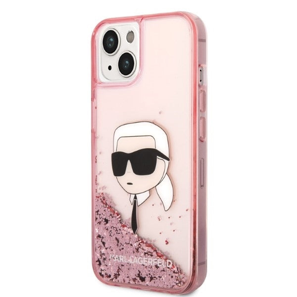 Funda para Apple iPhone 14 Plus, Karl Lagerfeld, Glitter Karl's Head, Rosa