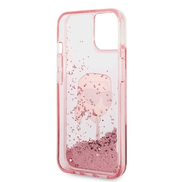 Funda para Apple iPhone 14 Plus, Karl Lagerfeld, Glitter Karl's Head, Rosa