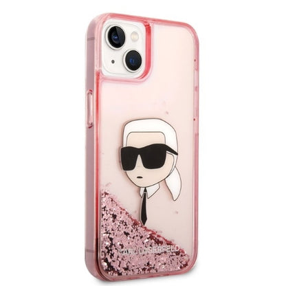 Funda para Apple iPhone 14 Plus, Karl Lagerfeld, Glitter Karl's Head, Rosa