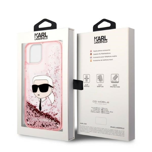 Funda para Apple iPhone 14 Plus, Karl Lagerfeld, Glitter Karl's Head, Rosa