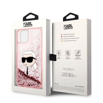 Funda para Apple iPhone 14 Plus, Karl Lagerfeld, Glitter Karl's Head, Rosa