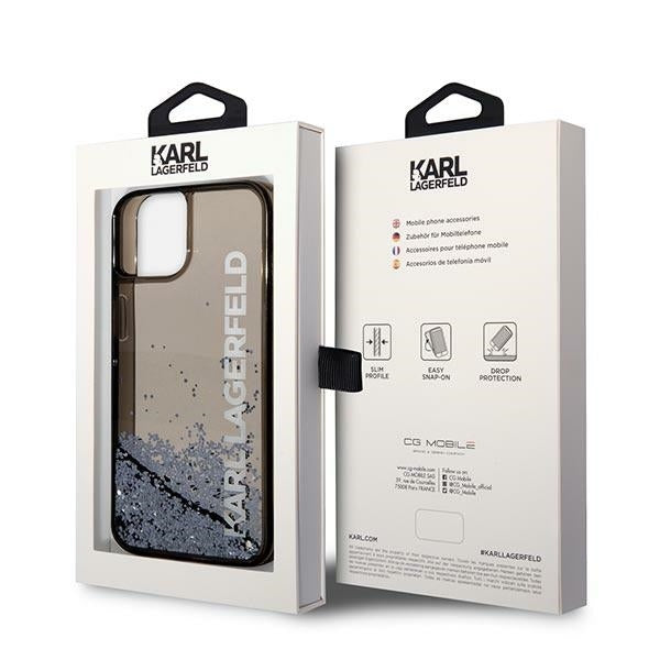 Funda para Apple iPhone 14 Plus, Karl Lagerfeld, Liquid Glitter KL Logo, Negra