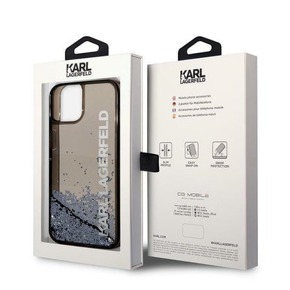 Funda para Apple iPhone 14 Plus, Karl Lagerfeld, Liquid Glitter KL Logo, Negra