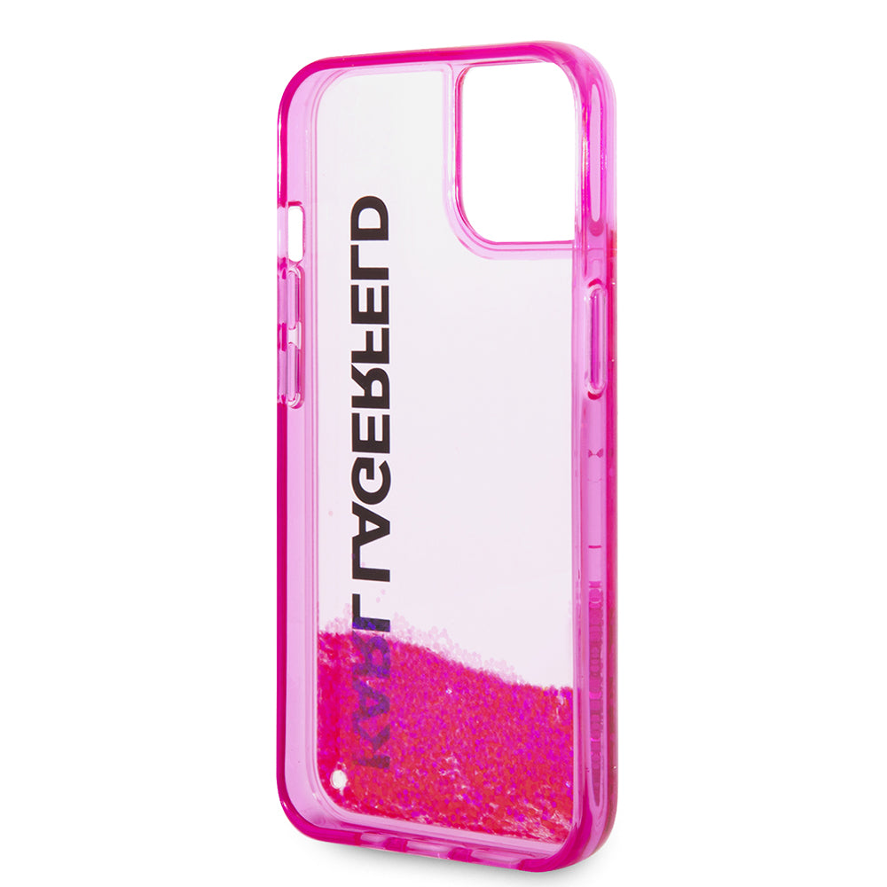 Funda para Apple iPhone 14 Plus, Karl Lagerfeld, Liquid Glitter KL Logo, Rosa.