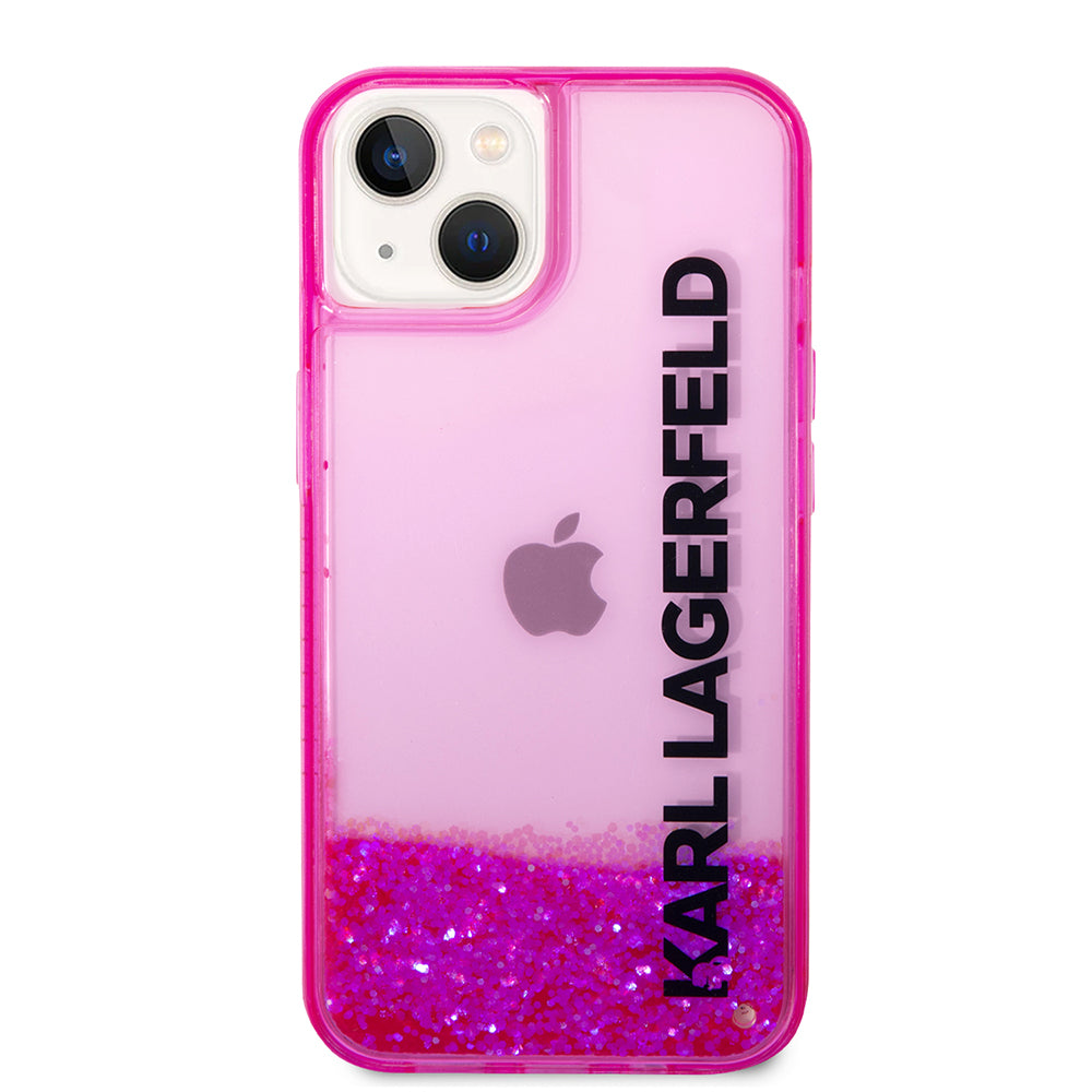 Funda para Apple iPhone 14 Plus, Karl Lagerfeld, Liquid Glitter KL Logo, Rosa.