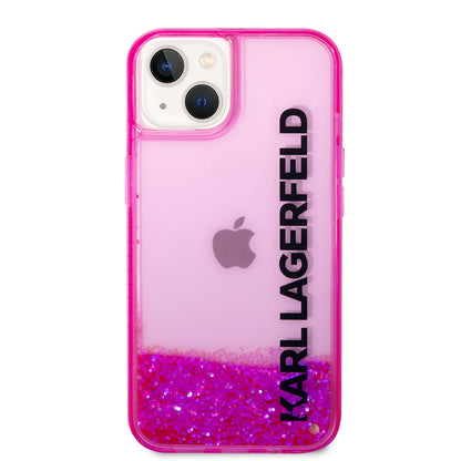 Funda para Apple iPhone 14 Plus, Karl Lagerfeld, Liquid Glitter KL Logo, Rosa.