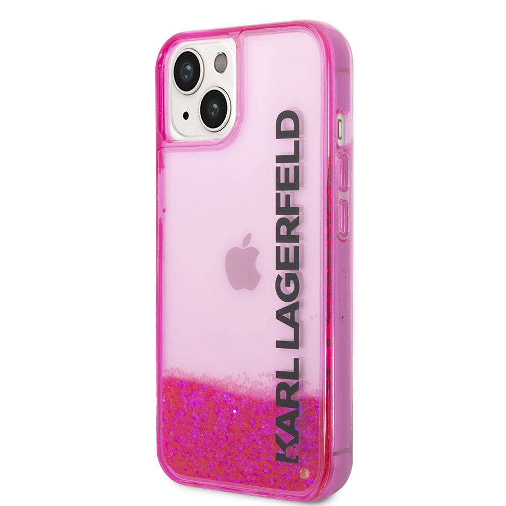 Funda para Apple iPhone 14 Plus, Karl Lagerfeld, Liquid Glitter KL Logo, Rosa.