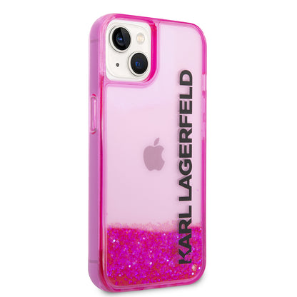 Funda para Apple iPhone 14 Plus, Karl Lagerfeld, Liquid Glitter KL Logo, Rosa.