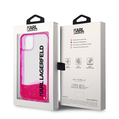 Funda para Apple iPhone 14 Plus, Karl Lagerfeld, Liquid Glitter KL Logo, Rosa.