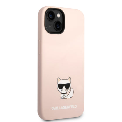 Funda para Apple iPhone 14 Plus, Karl Lagerfeld, Silicone Body Choupette, Rosa