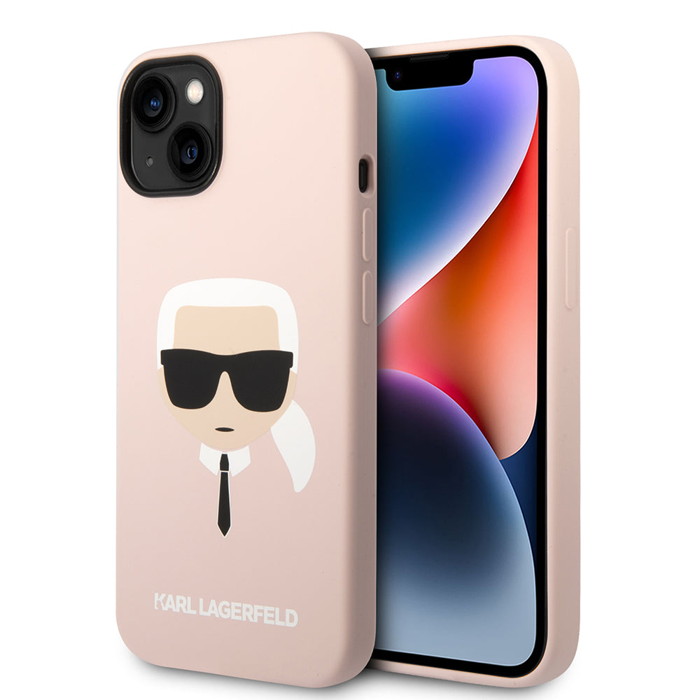 Funda para Apple iPhone 14 Plus, Karl Lagerfeld, Silicone Karl's Head, Rosa