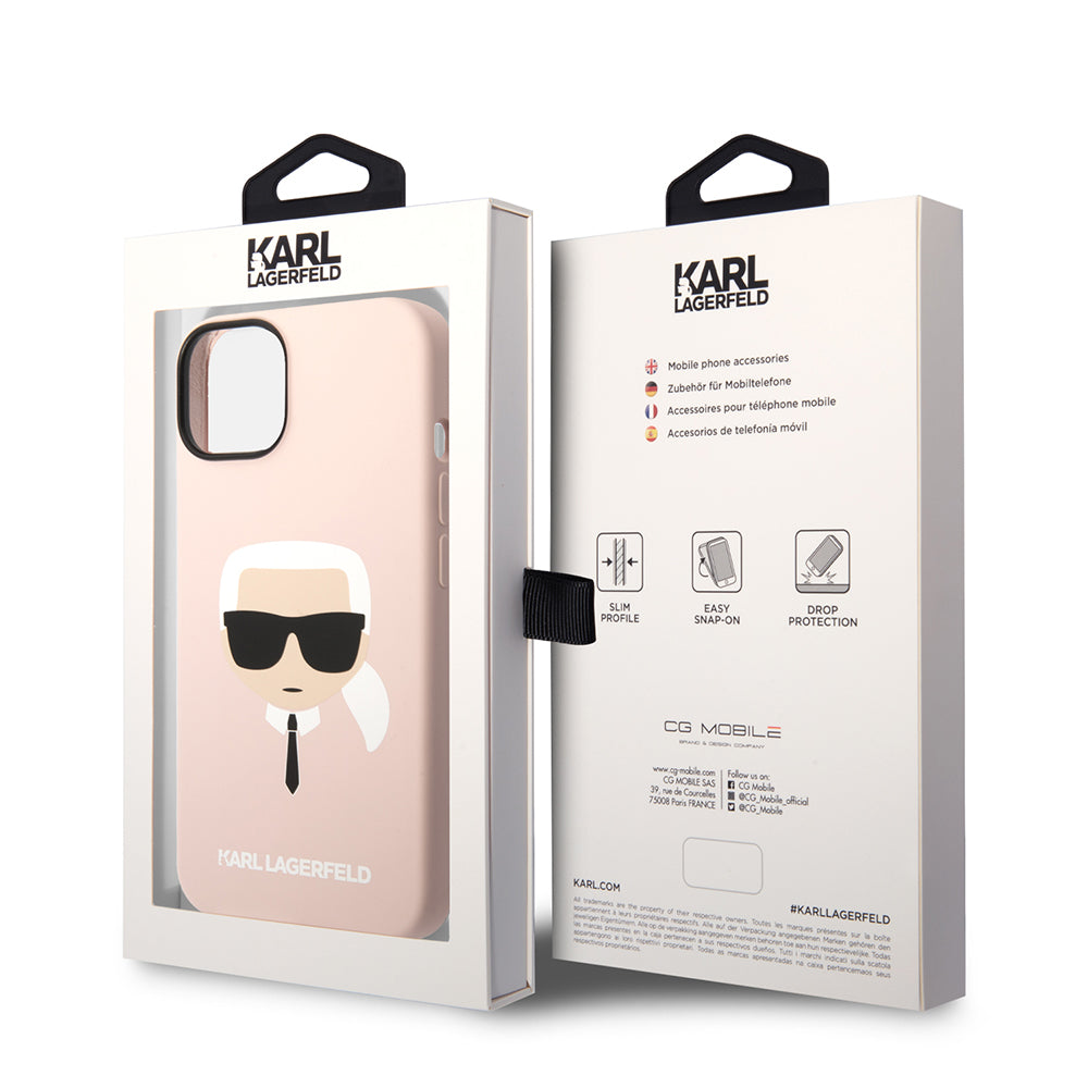 Funda para Apple iPhone 14 Plus, Karl Lagerfeld, Silicone Karl's Head, Rosa