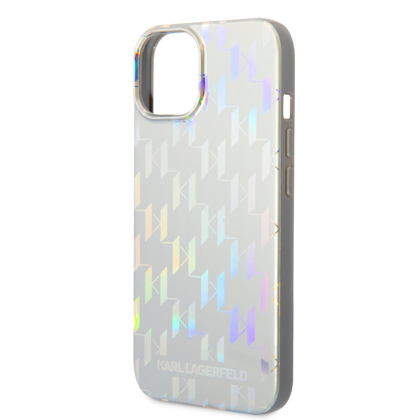 Funda para Apple iPhone 14 Plus, Karl Lagerfeld, Monogram Iridescent, Plateada.