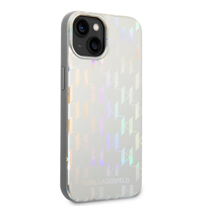 Funda para Apple iPhone 14 Plus, Karl Lagerfeld, Monogram Iridescent, Plateada.