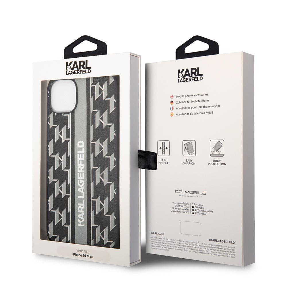 Funda para Apple iPhone 14 Plus, Karl Lagerfeld, Monogram Stripe, Gris