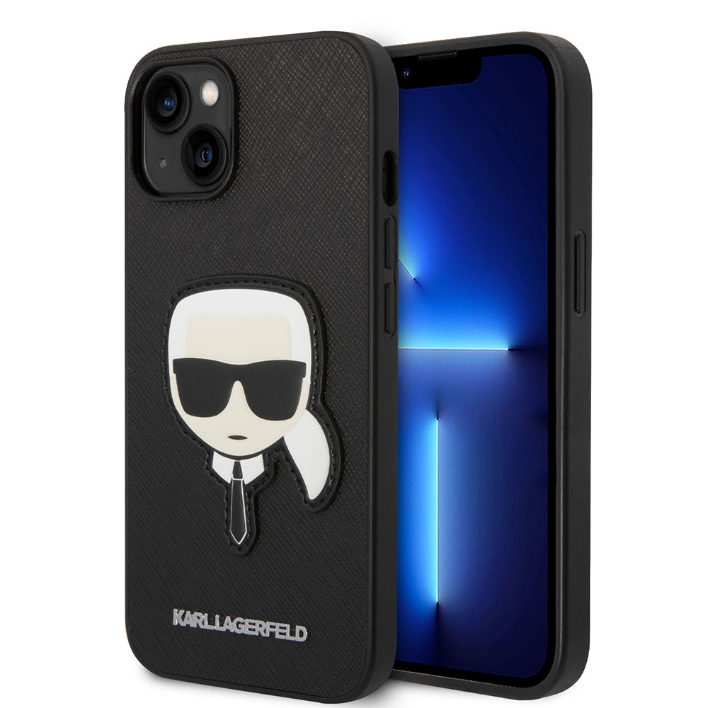 Funda para Apple iPhone 14 Plus, Karl Lagerfeld, Saffiano Karl's Head, Negra