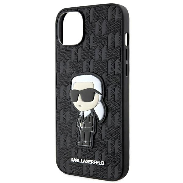 Funda para Apple iPhone 14 Plus, Karl Lagerfeld, Saffiano Monogram Ikonik Karl, Negra