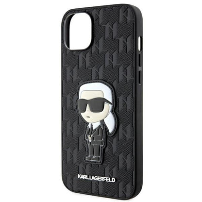 Funda para Apple iPhone 14 Plus, Karl Lagerfeld, Saffiano Monogram Ikonik Karl, Negra