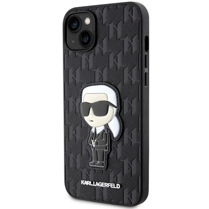 Funda para Apple iPhone 14 Plus, Karl Lagerfeld, Saffiano Monogram Ikonik Karl, Negra